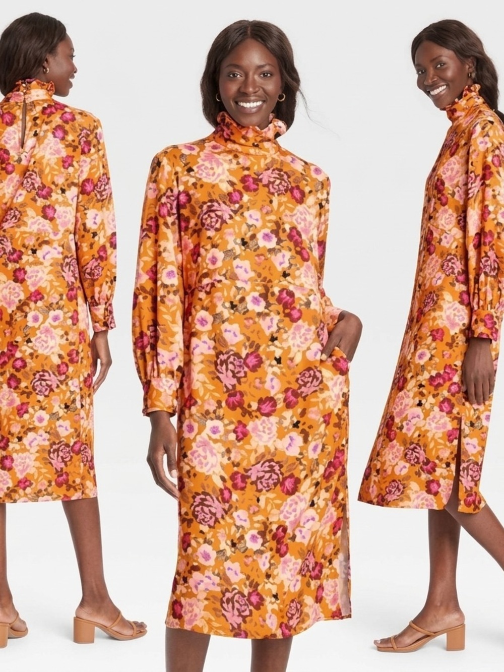 Who What Wear Floral Mock Neck Midi Dress Size XS